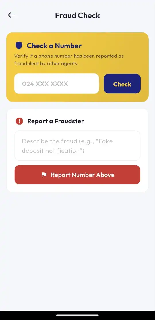 Agently fraud detection warning for flagged phone numbers